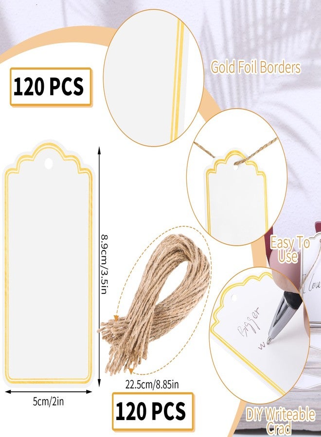 woric 120 PCS Tags with String Gold Foil Metallic Gift Tags Writable Blank Tag for Valentine's Day Baby Shower Birthday Wedding Presents Labeling DIY Craft Project 3.5''×2'' - Image 2